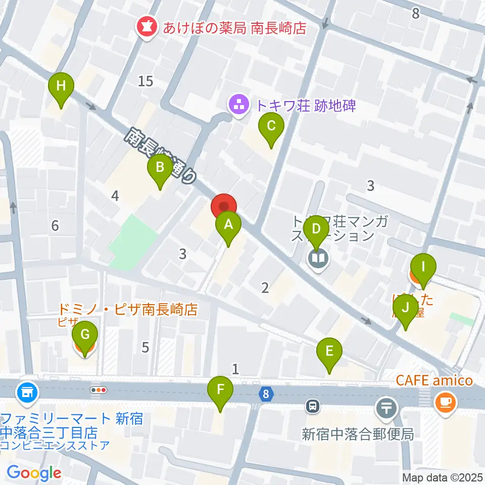 落合南長崎クラフトマンスタジオ周辺のファミレス・ファーストフード一覧地図