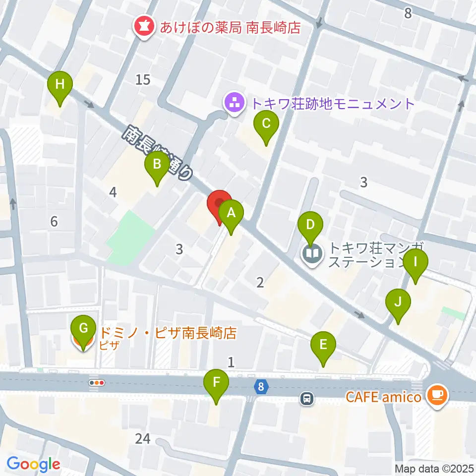 落合南長崎クラフトマンスタジオ周辺のファミレス・ファーストフード一覧地図