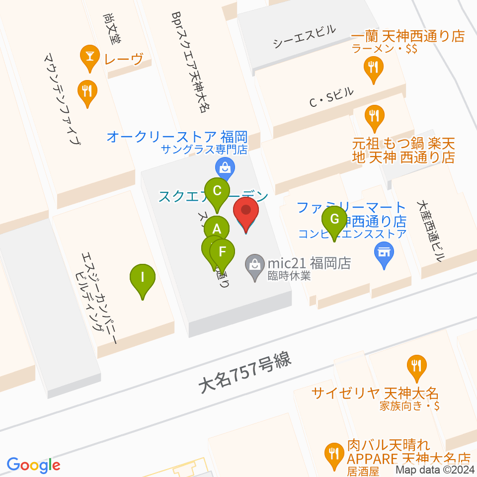 大名SQUARE GARDEN周辺のファミレス・ファーストフード一覧地図