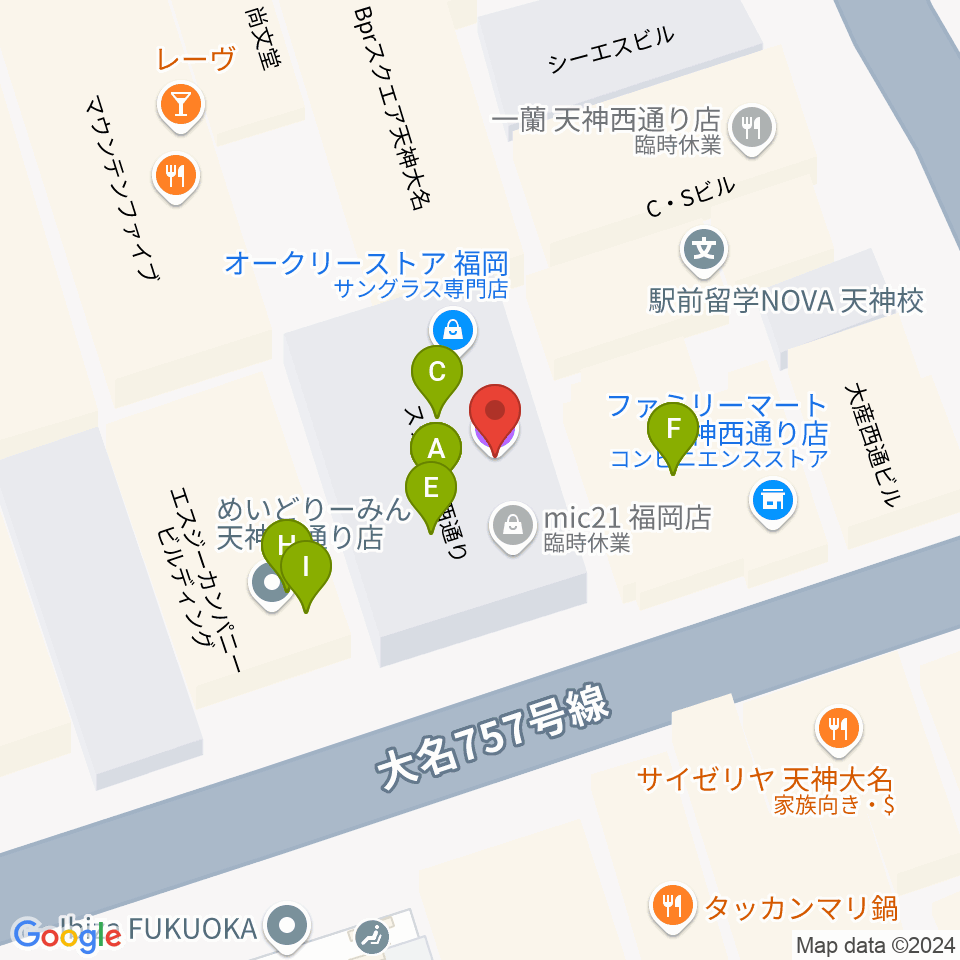 大名SQUARE GARDEN周辺のファミレス・ファーストフード一覧地図