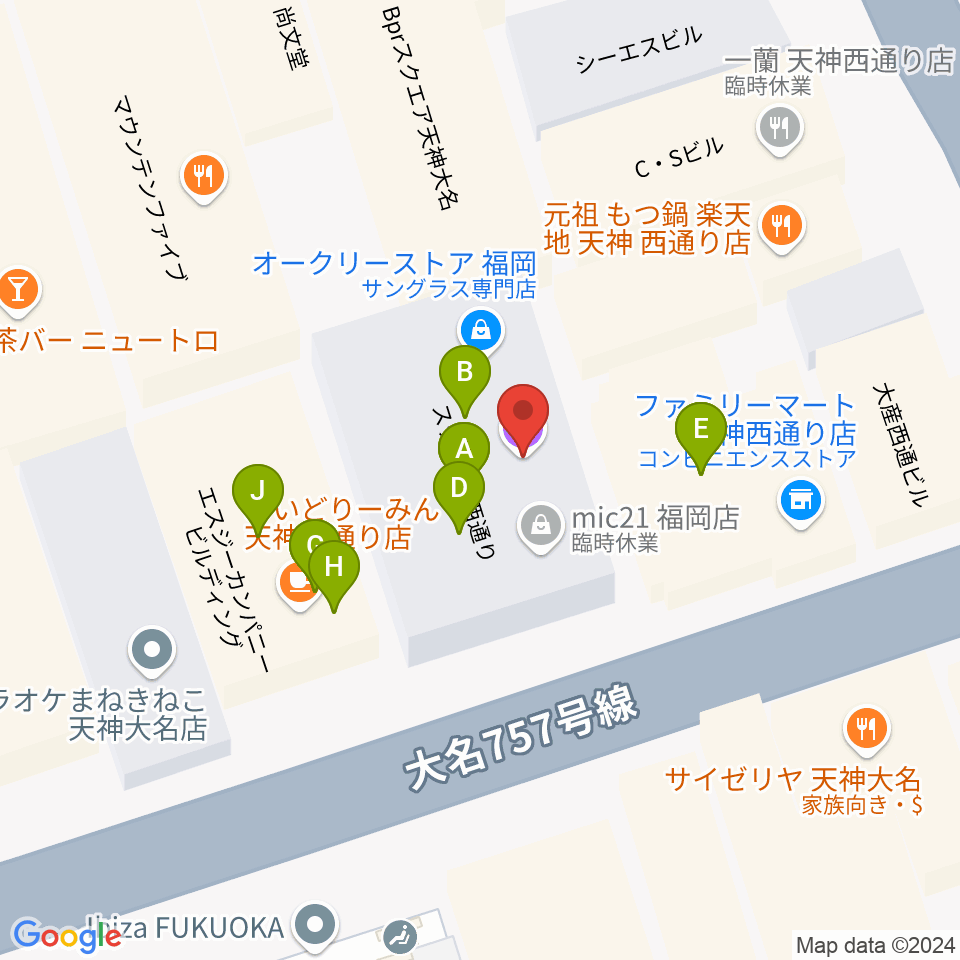 大名SQUARE GARDEN周辺のファミレス・ファーストフード一覧地図