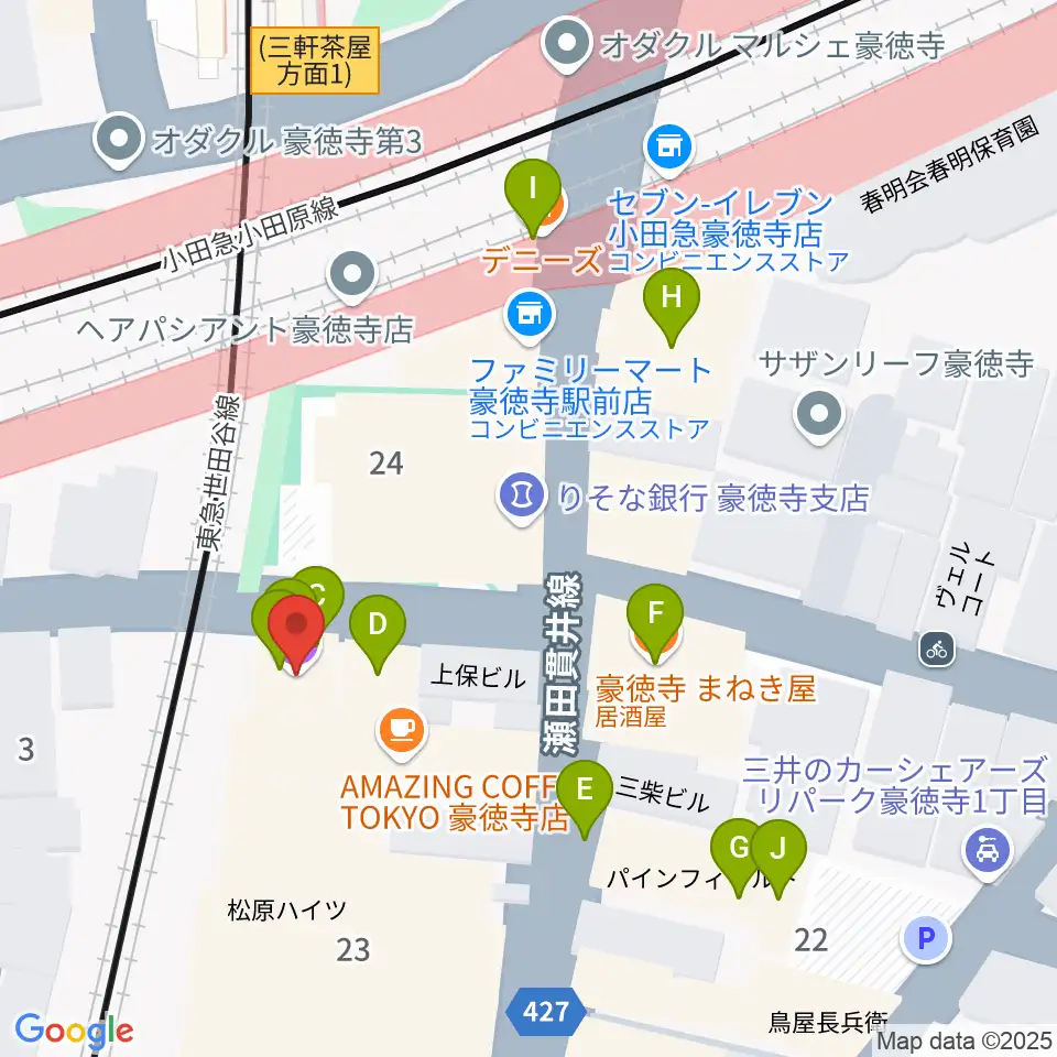 Leaf room 豪徳寺周辺のファミレス・ファーストフード一覧地図