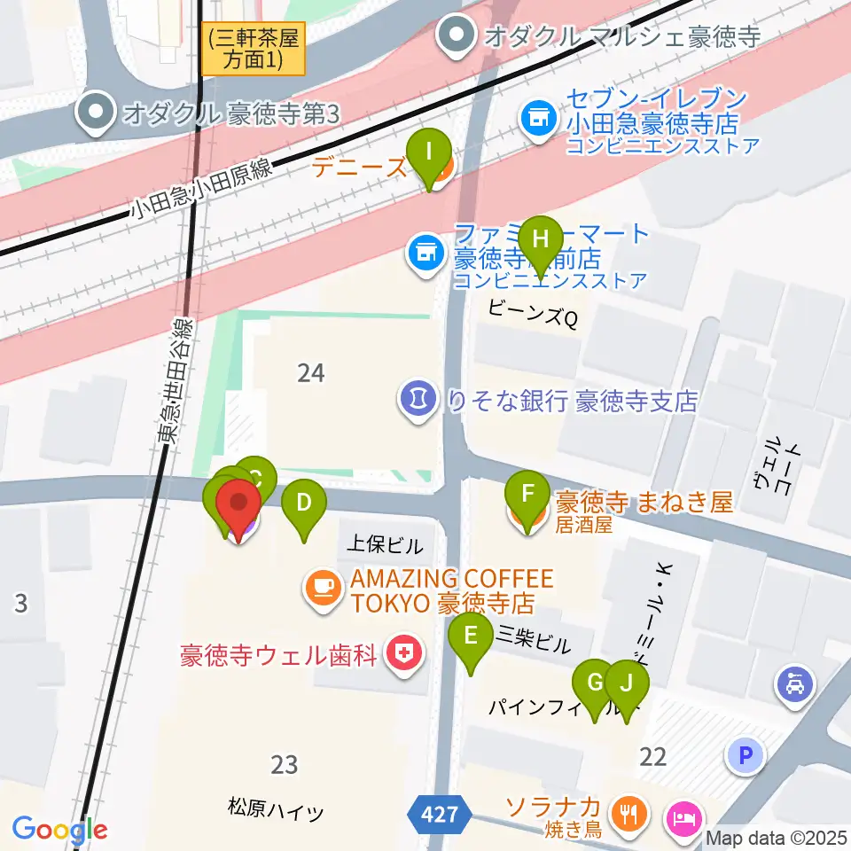 Leaf room 豪徳寺周辺のファミレス・ファーストフード一覧地図