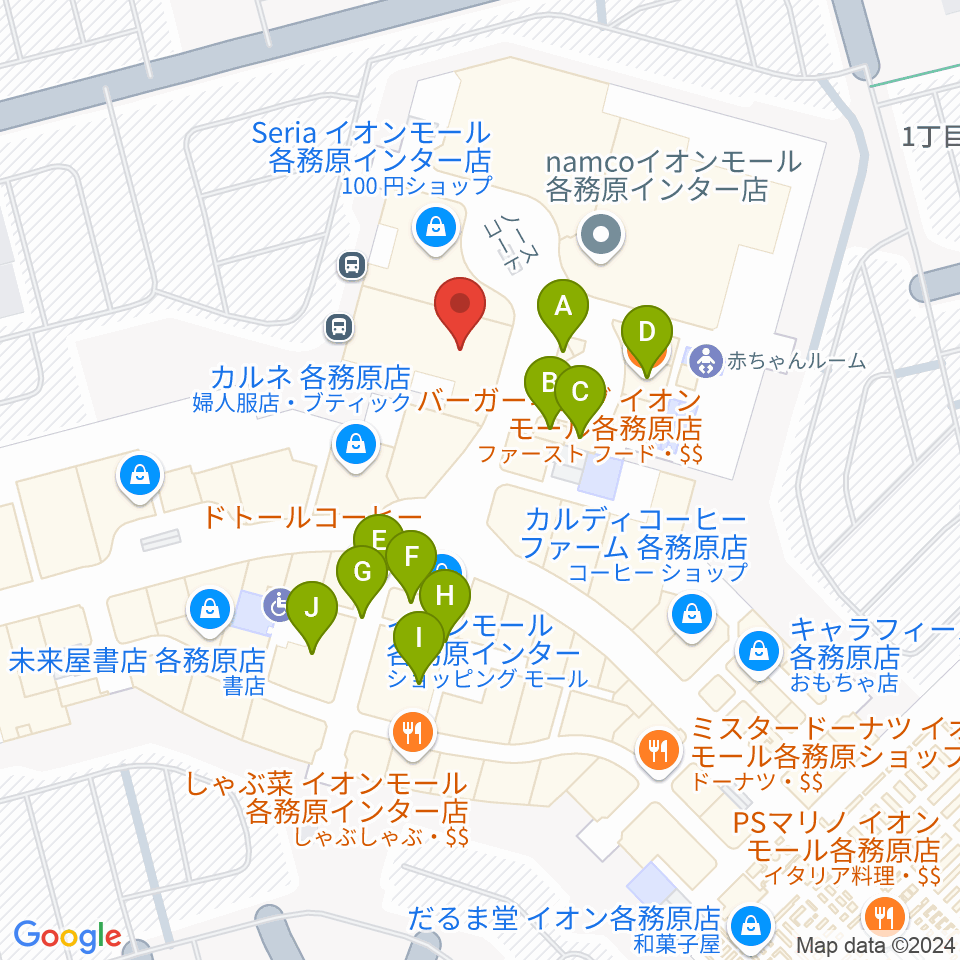 ロッキン岐阜店周辺のファミレス・ファーストフード一覧地図