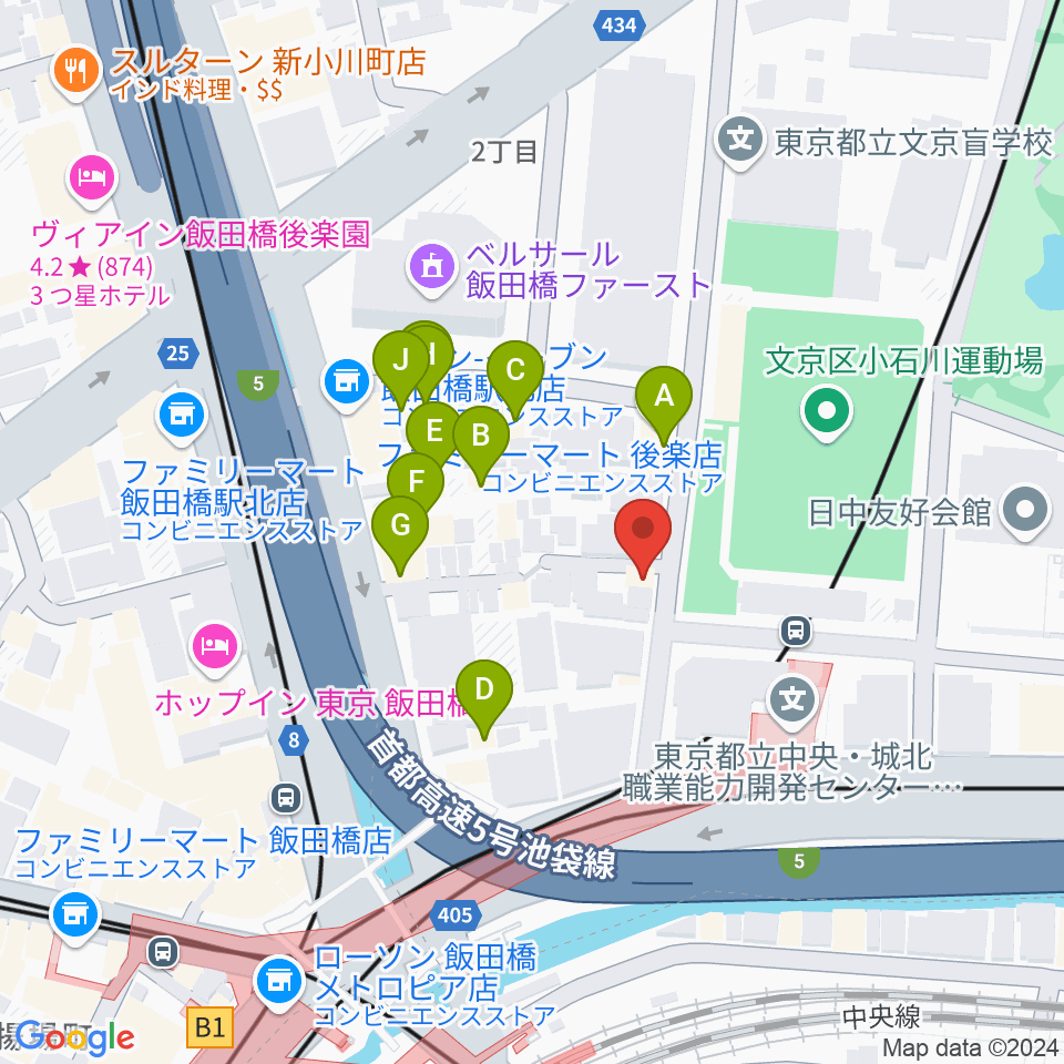 松尾弦楽器 東京店周辺のファミレス・ファーストフード一覧地図