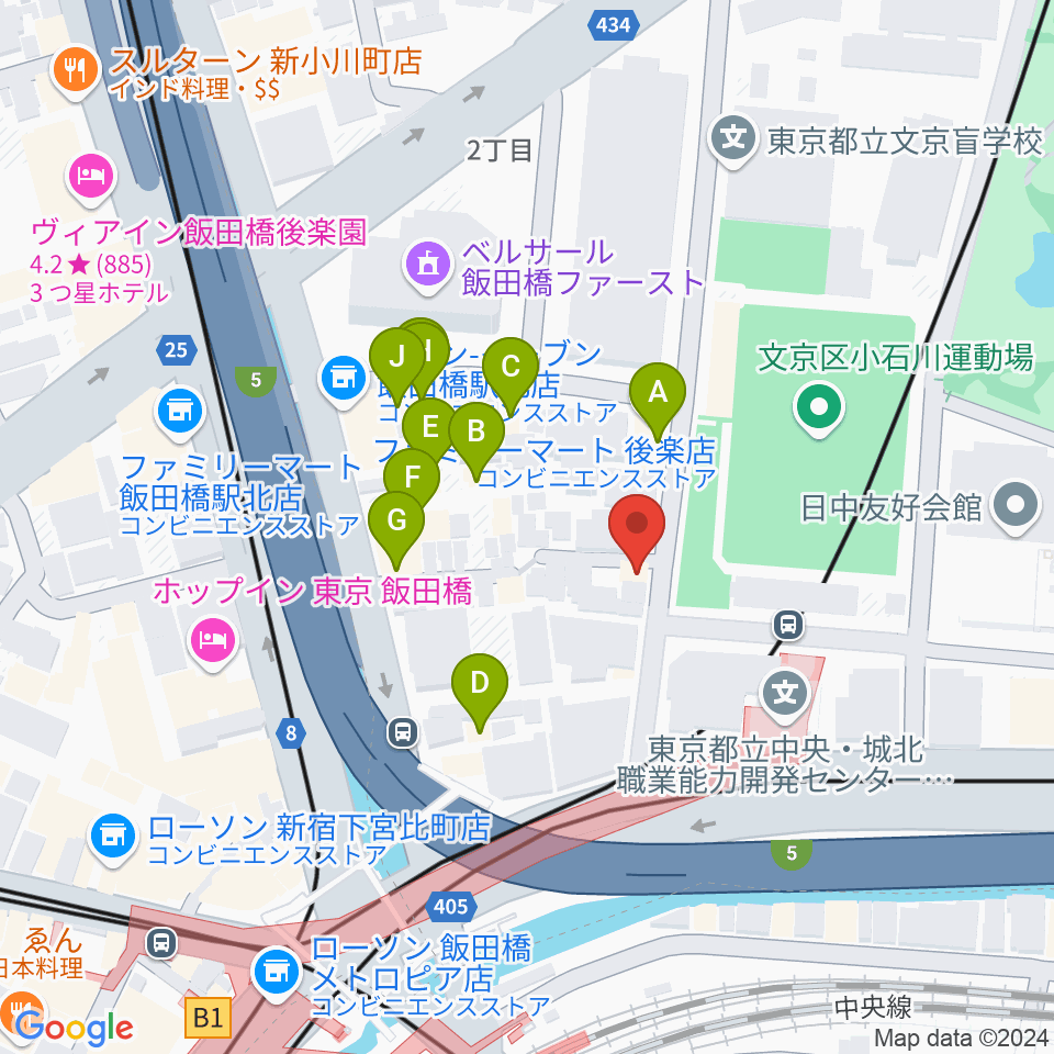 松尾弦楽器 東京店周辺のファミレス・ファーストフード一覧地図