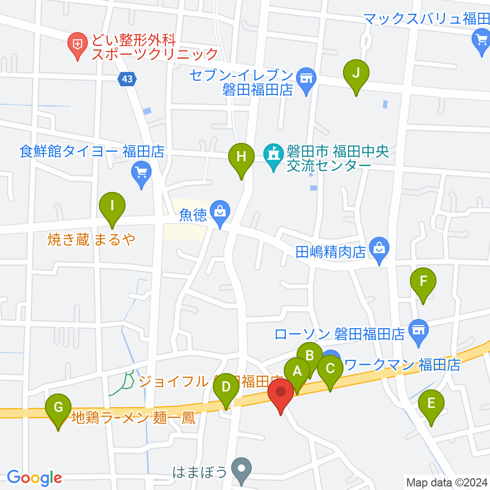 ドルチェ倉庫周辺のファミレス・ファーストフード一覧地図