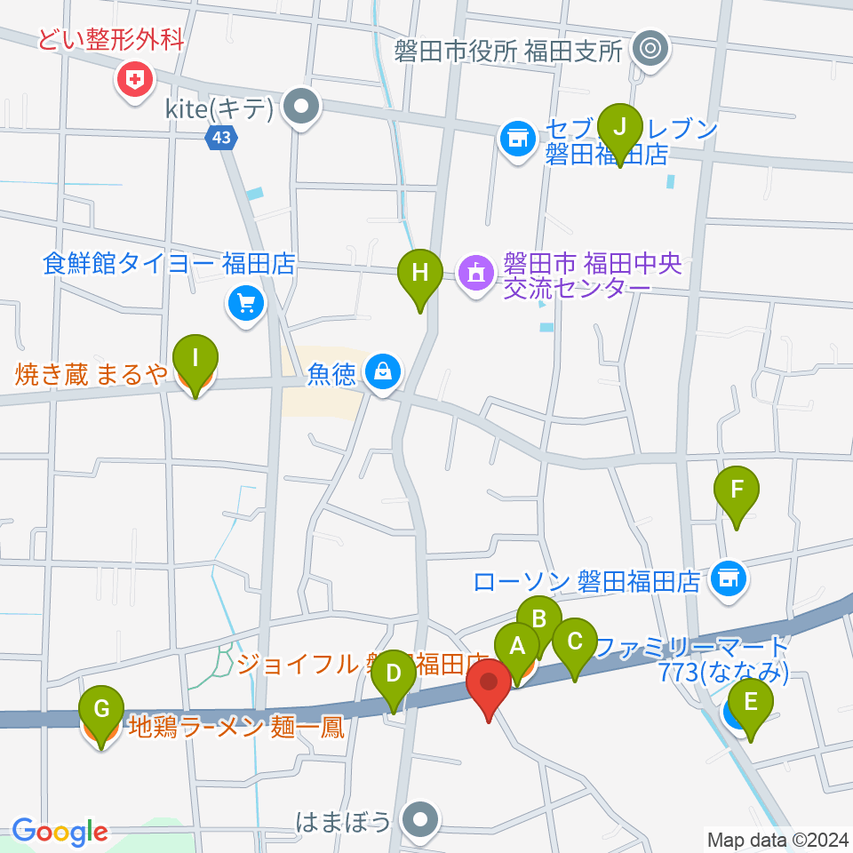 ドルチェ倉庫周辺のファミレス・ファーストフード一覧地図