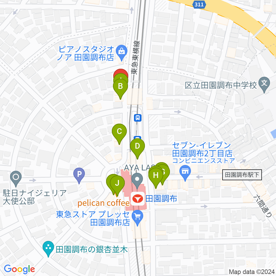 ピアノ調律センター サロン・ド・ウツノミヤ周辺のファミレス・ファーストフード一覧地図