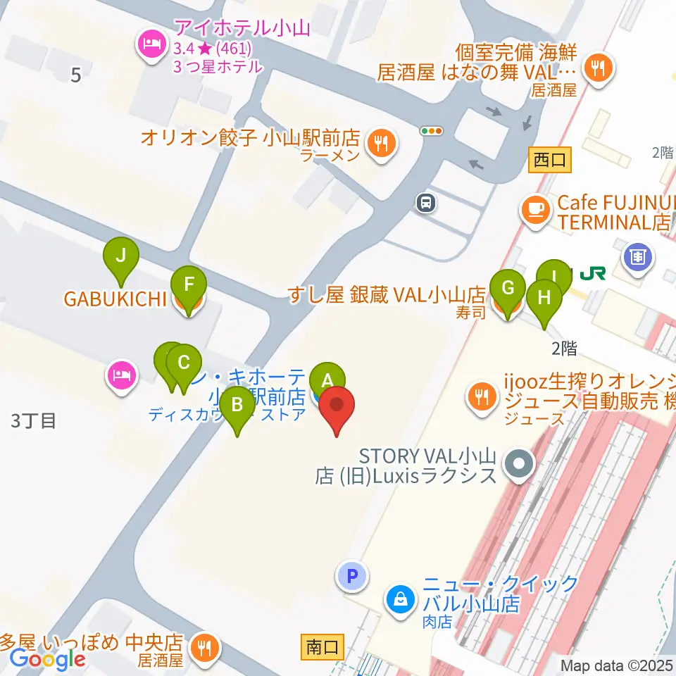 小山市立生涯学習センター周辺のファミレス・ファーストフード一覧地図