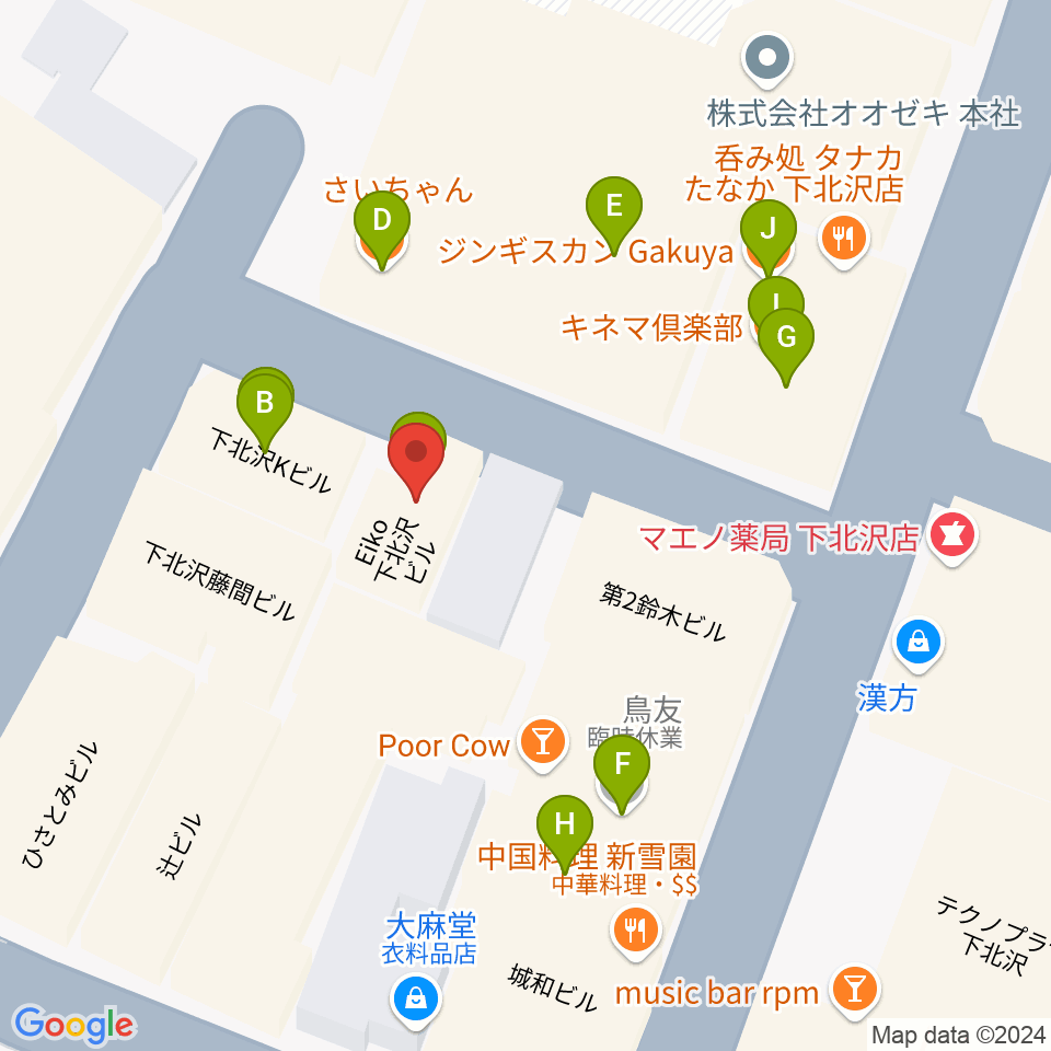 下北沢APOLLO周辺のファミレス・ファーストフード一覧地図