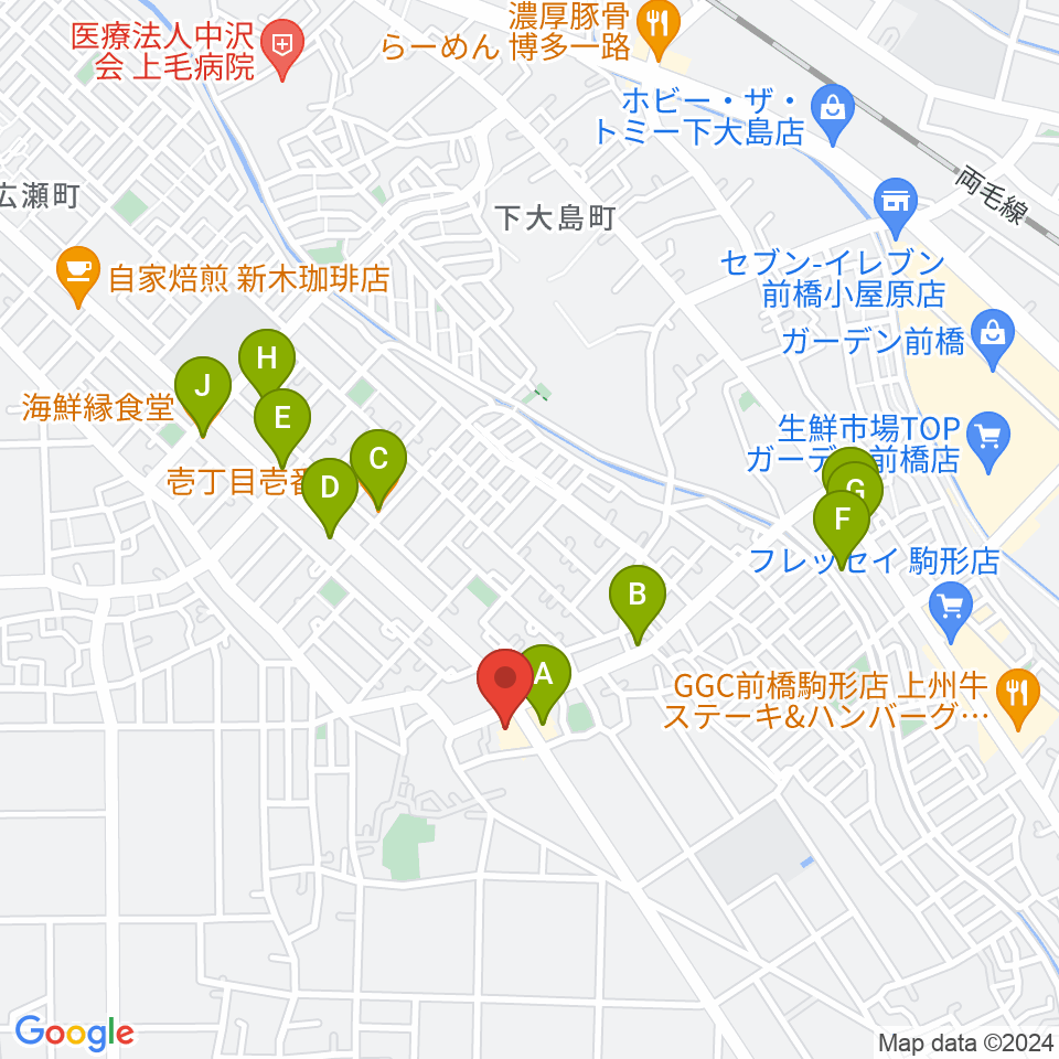 山王ホール・TMスタジオ周辺のファミレス・ファーストフード一覧地図