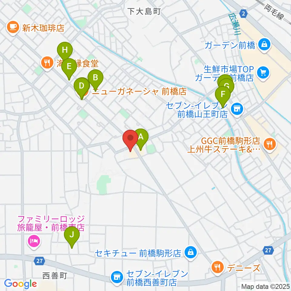 山王ホール・TMスタジオ周辺のファミレス・ファーストフード一覧地図