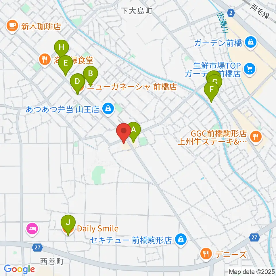 山王ホール・TMスタジオ周辺のファミレス・ファーストフード一覧地図