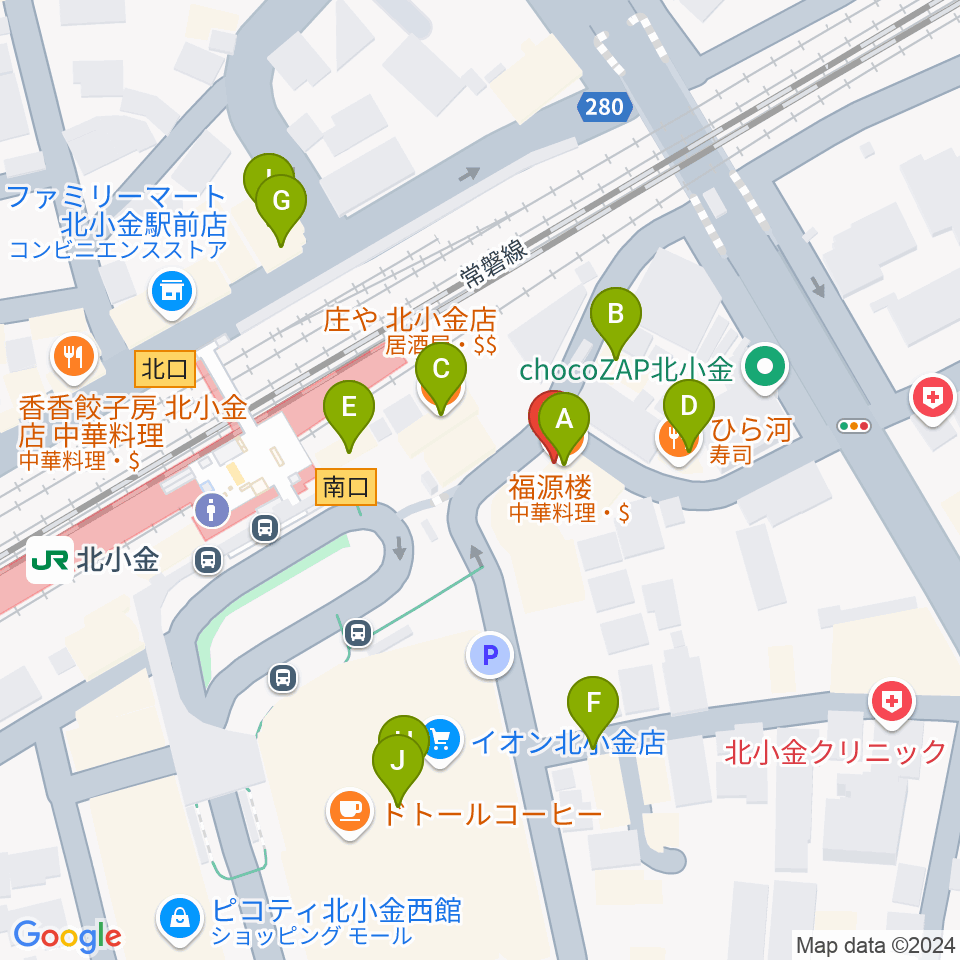 北小金Throbber周辺のファミレス・ファーストフード一覧地図