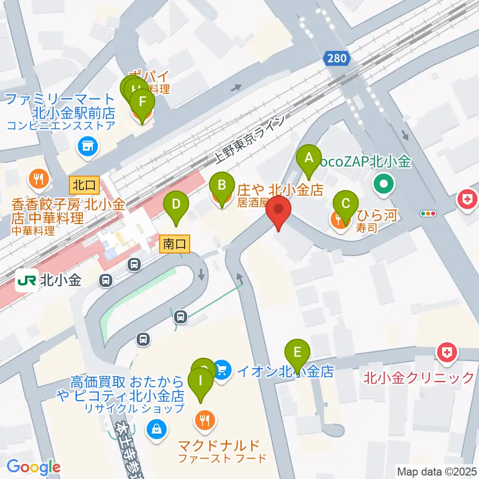 北小金Throbber周辺のファミレス・ファーストフード一覧地図