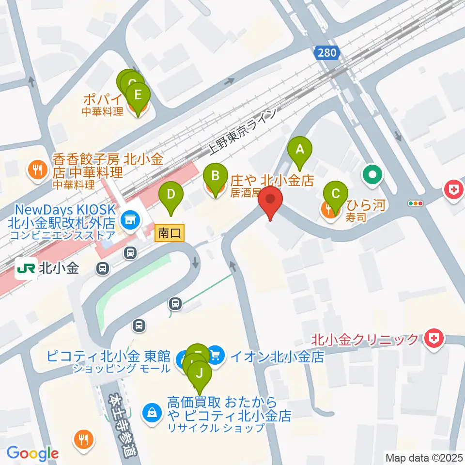 北小金Throbber周辺のファミレス・ファーストフード一覧地図