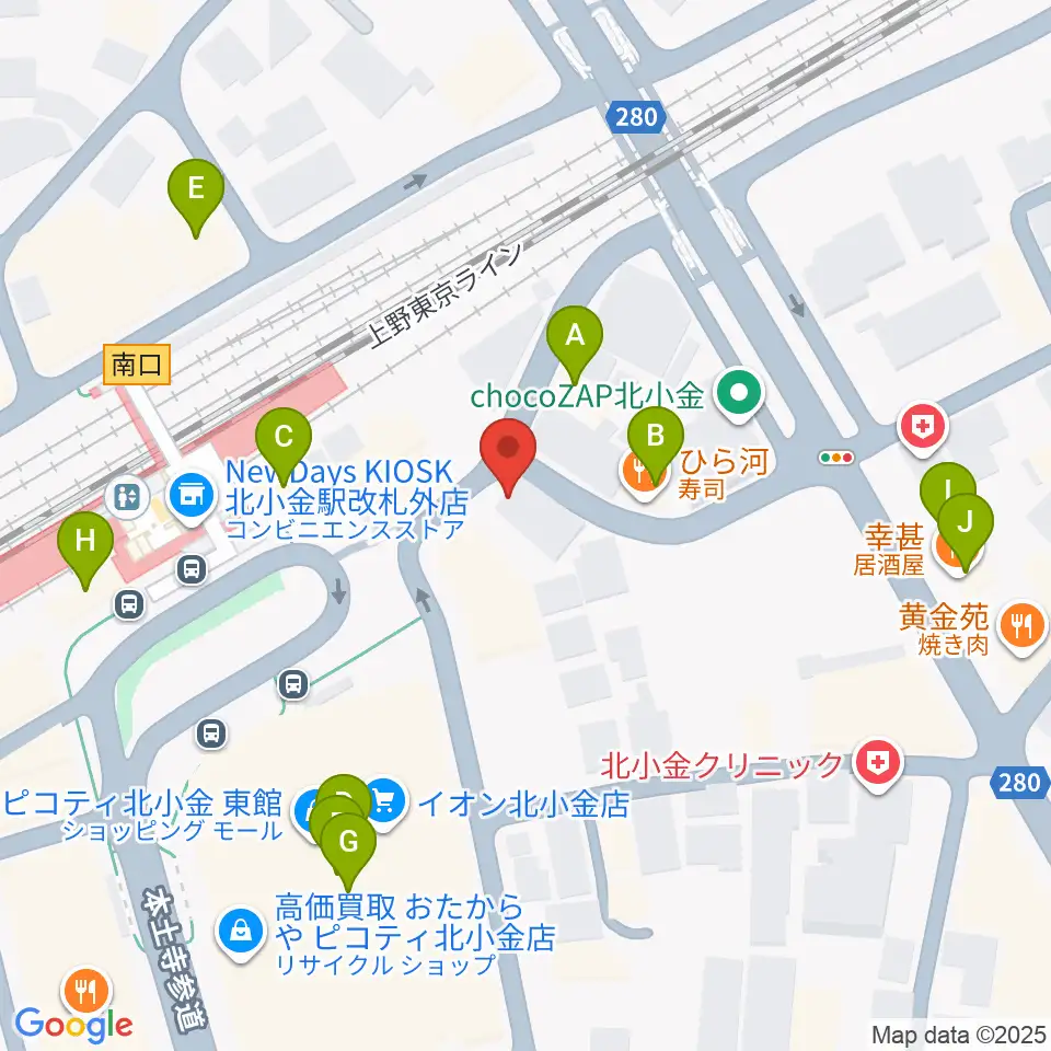 北小金Throbber周辺のファミレス・ファーストフード一覧地図