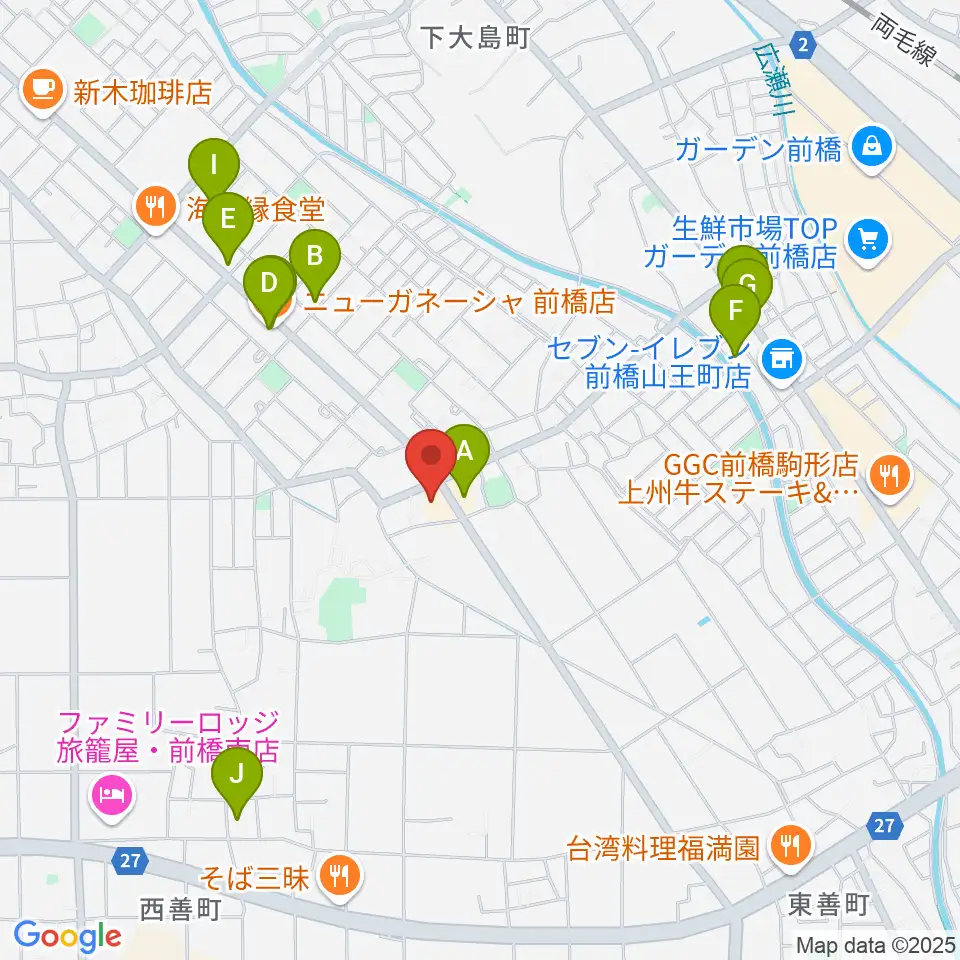 山王ホール周辺のファミレス・ファーストフード一覧地図