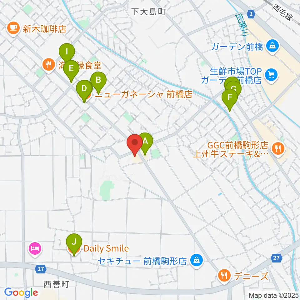 山王ホール周辺のファミレス・ファーストフード一覧地図
