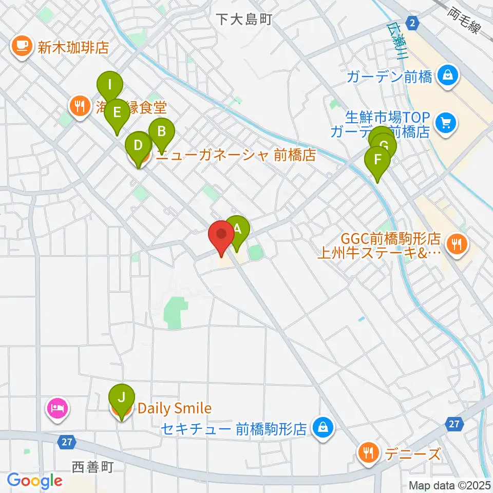 山王ホール周辺のファミレス・ファーストフード一覧地図