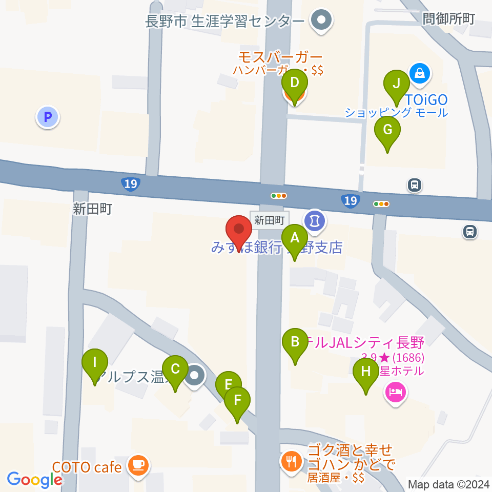 もんぜんぷら座周辺のファミレス・ファーストフード一覧地図