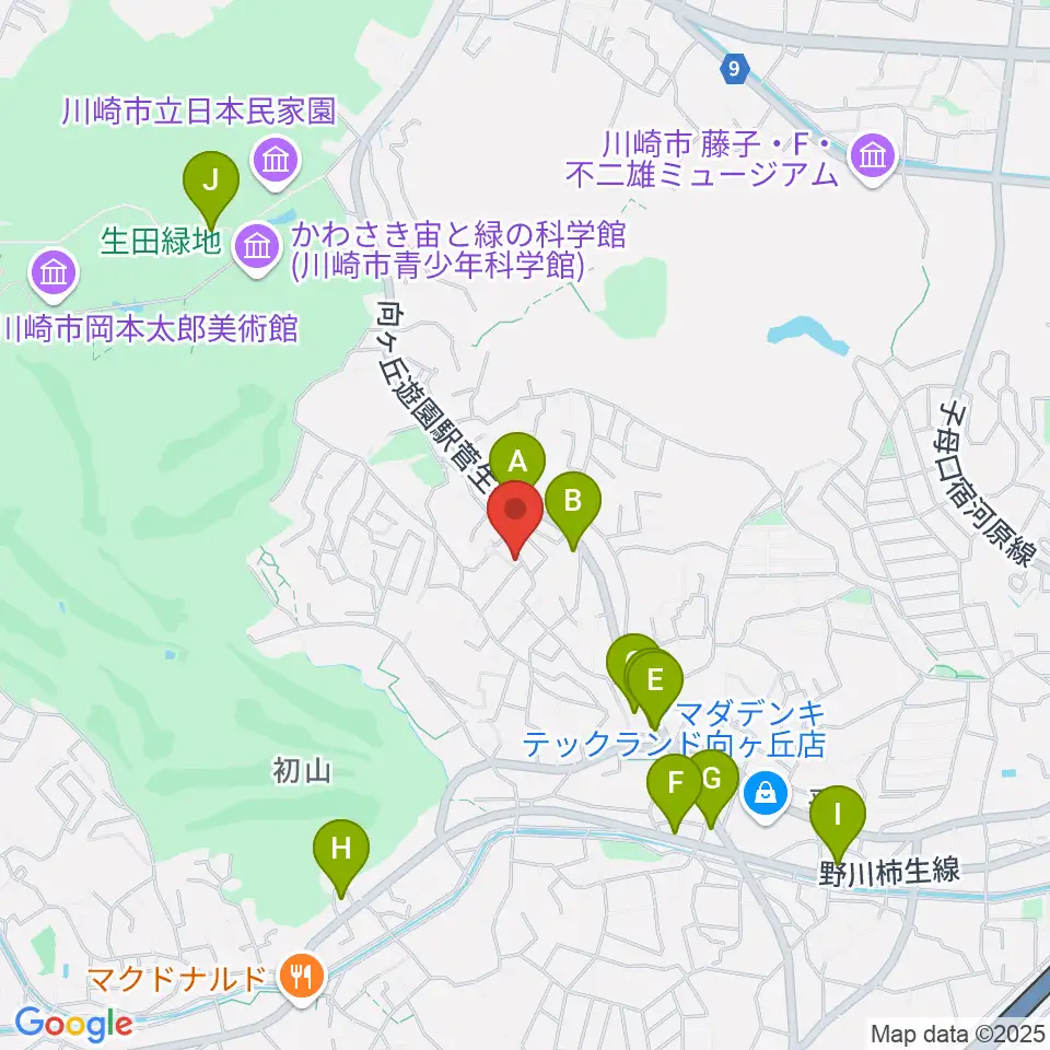 福田弦楽弓製作所周辺のファミレス・ファーストフード一覧地図