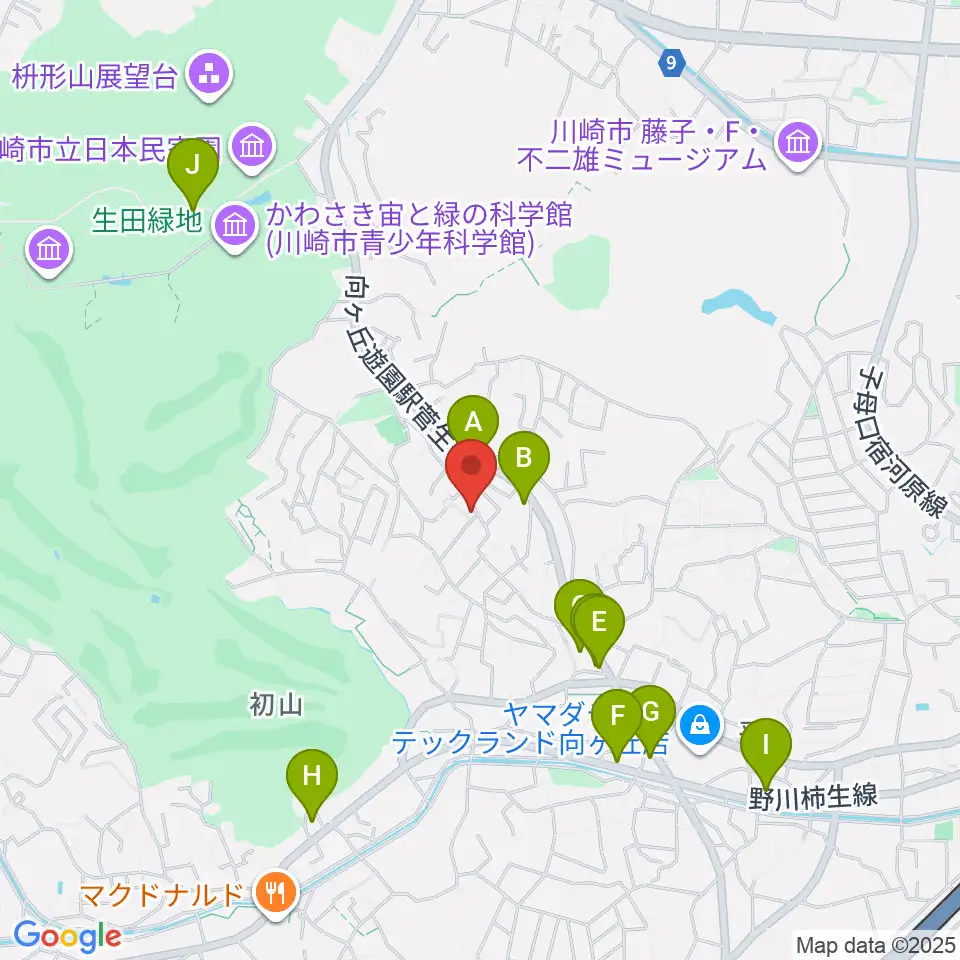 福田弦楽弓製作所周辺のファミレス・ファーストフード一覧地図
