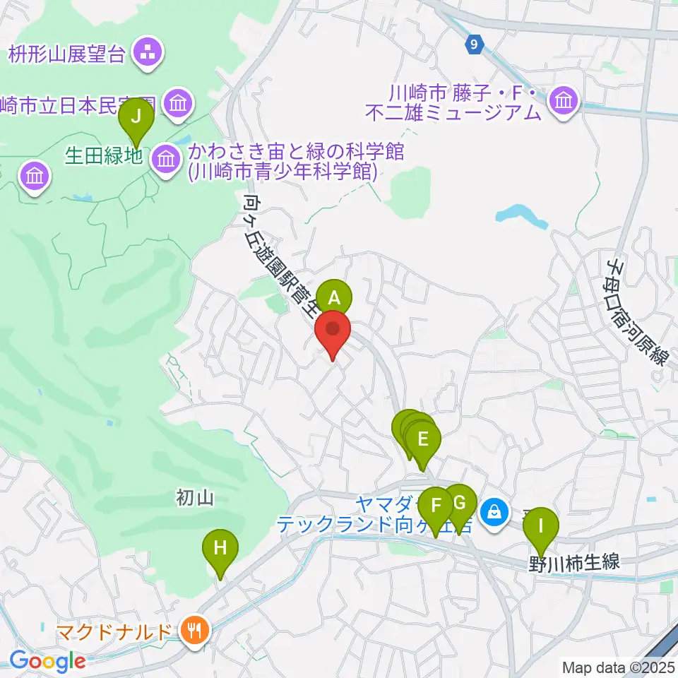 福田弦楽弓製作所周辺のファミレス・ファーストフード一覧地図