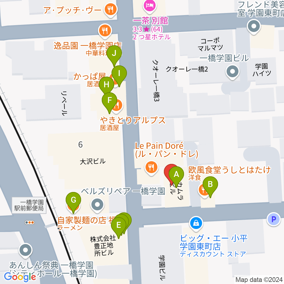 学園坂スタジオ周辺のファミレス・ファーストフード一覧地図