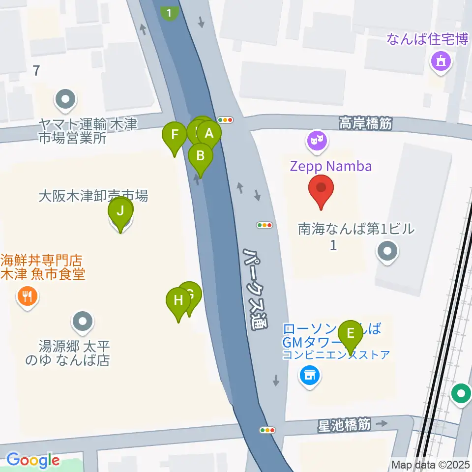 Zeppなんば大阪周辺のファミレス・ファーストフード一覧地図
