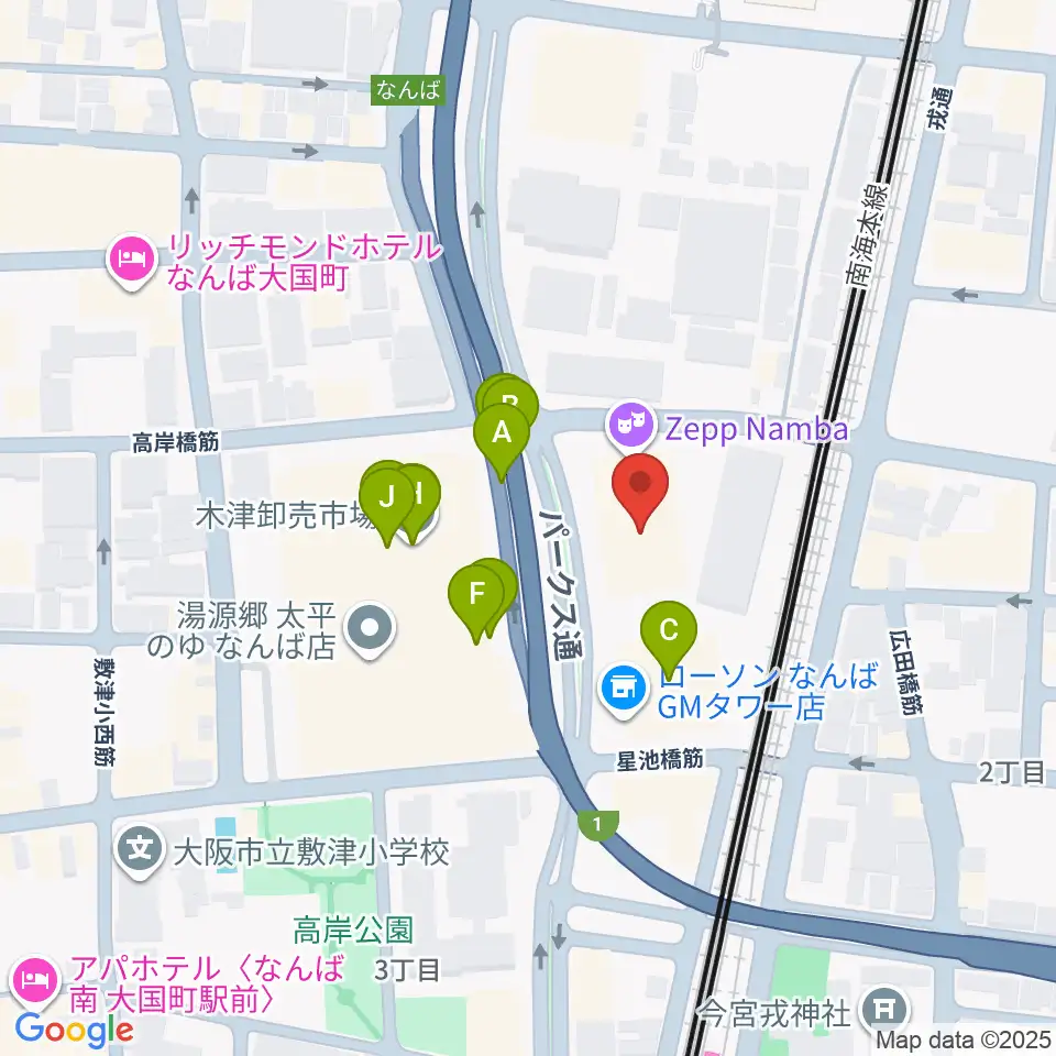 Zeppなんば大阪周辺のファミレス・ファーストフード一覧地図