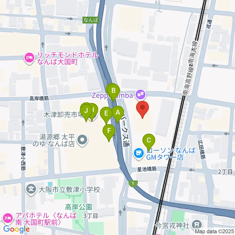 Zeppなんば大阪周辺のファミレス・ファーストフード一覧地図