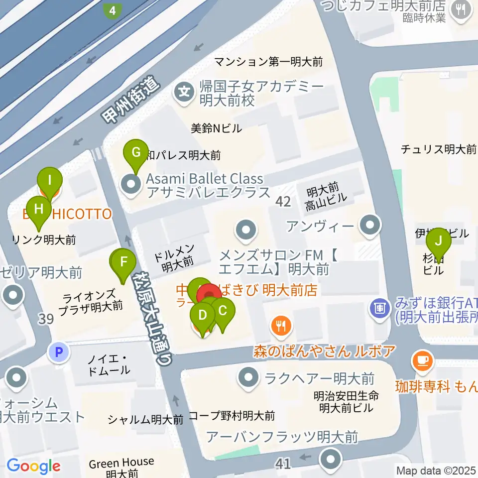 明大前LIVRE周辺のファミレス・ファーストフード一覧地図