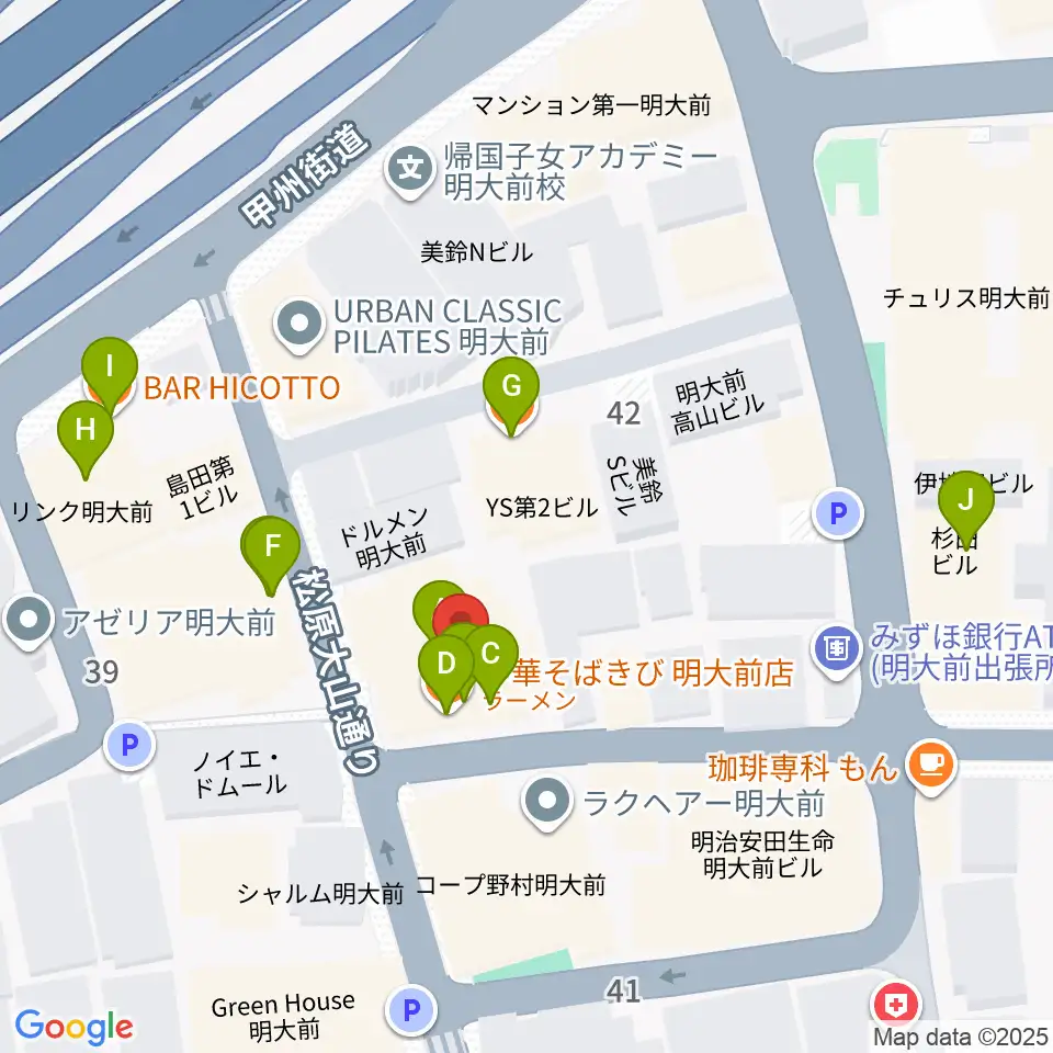 明大前LIVRE周辺のファミレス・ファーストフード一覧地図