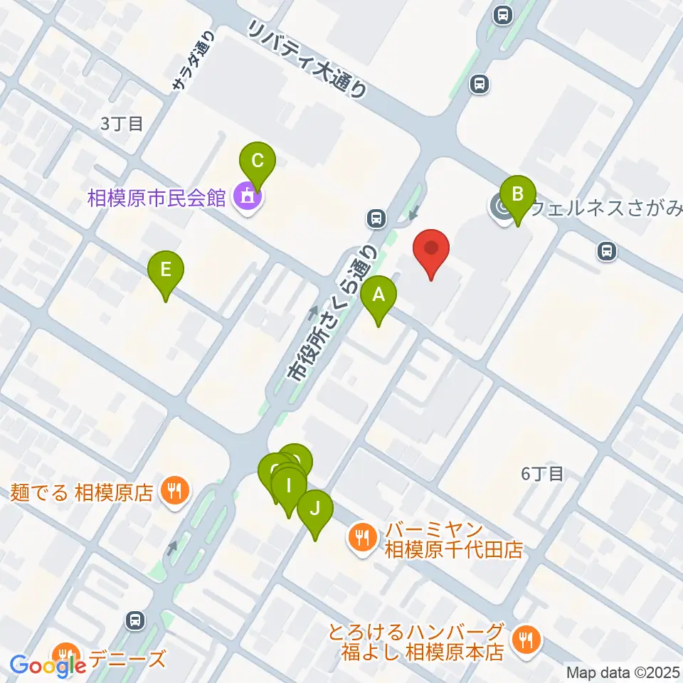 相模原市立あじさい会館周辺のファミレス・ファーストフード一覧地図