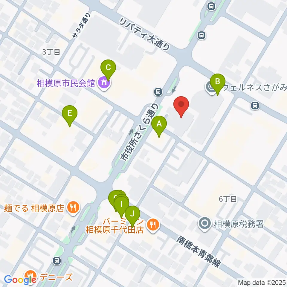 相模原市立あじさい会館周辺のファミレス・ファーストフード一覧地図