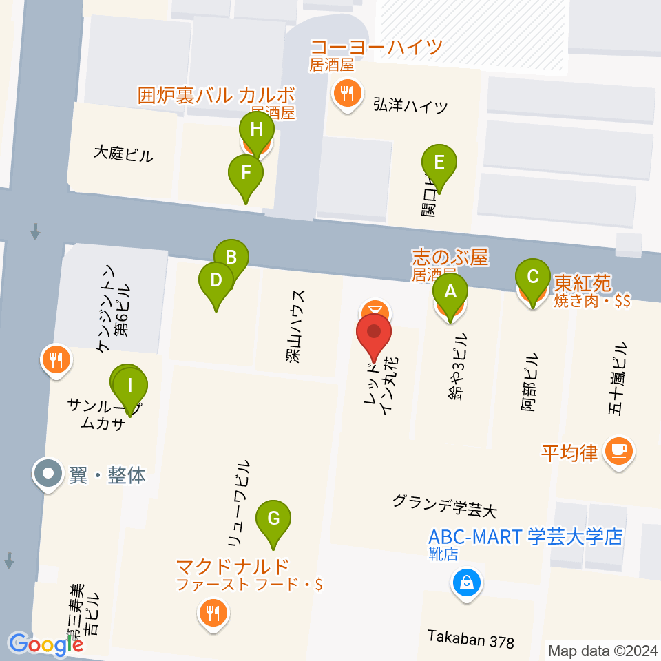 アジアンカフェ周辺のファミレス・ファーストフード一覧地図