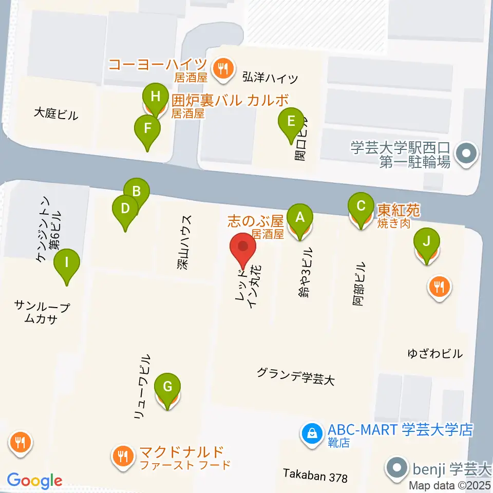 アジアンカフェ周辺のファミレス・ファーストフード一覧地図