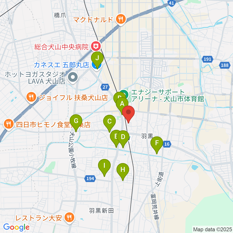 D.M.SOUND周辺のファミレス・ファーストフード一覧地図