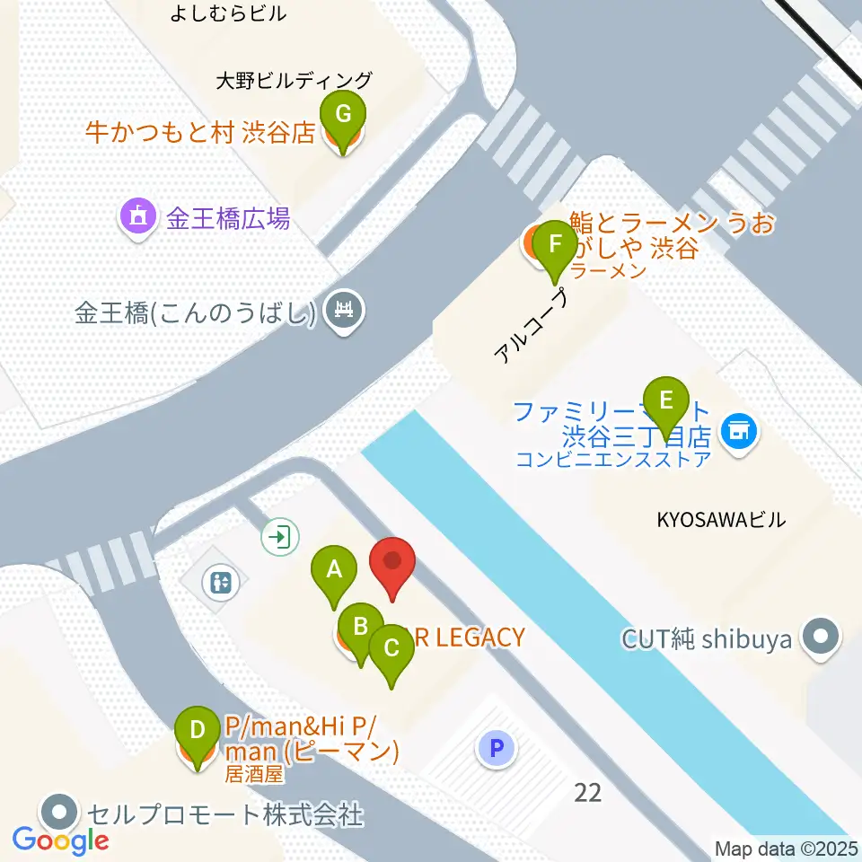 渋谷のラジオ周辺のファミレス・ファーストフード一覧地図