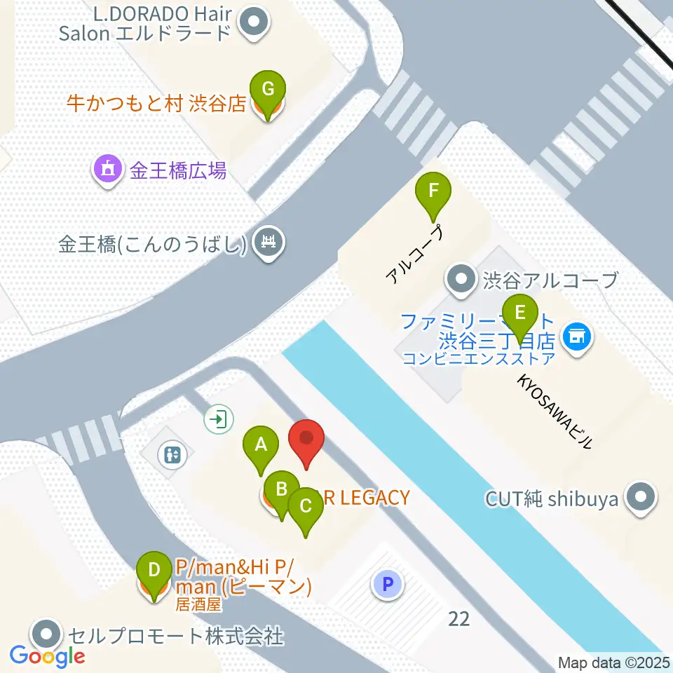 渋谷のラジオ周辺のファミレス・ファーストフード一覧地図