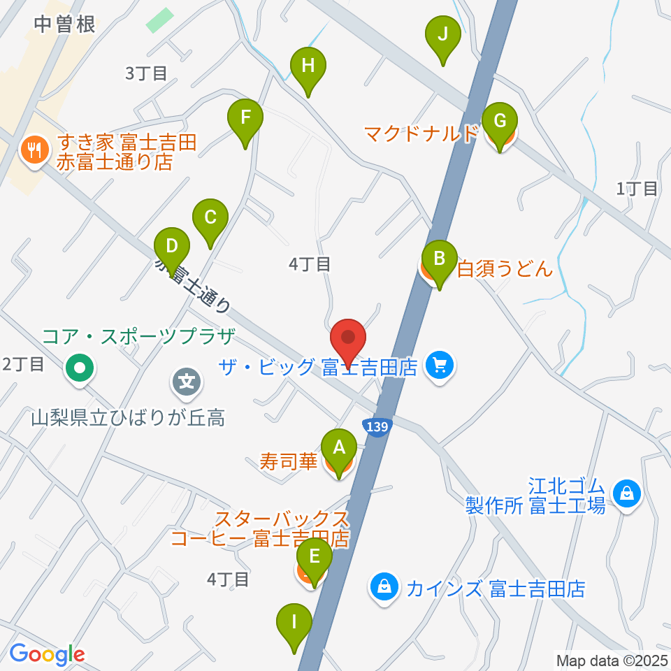 エフエムふじごこ周辺のファミレス・ファーストフード一覧地図