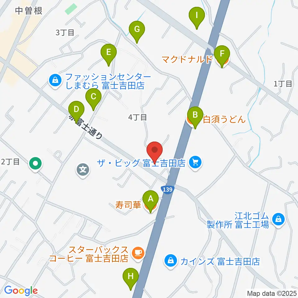 エフエムふじごこ周辺のファミレス・ファーストフード一覧地図