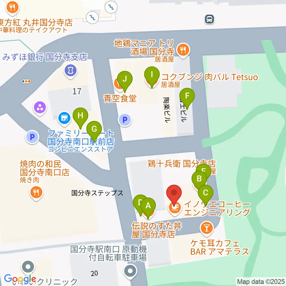 国分寺ラバーソウル周辺のファミレス・ファーストフード一覧地図