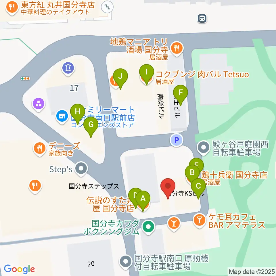 国分寺ラバーソウル周辺のファミレス・ファーストフード一覧地図