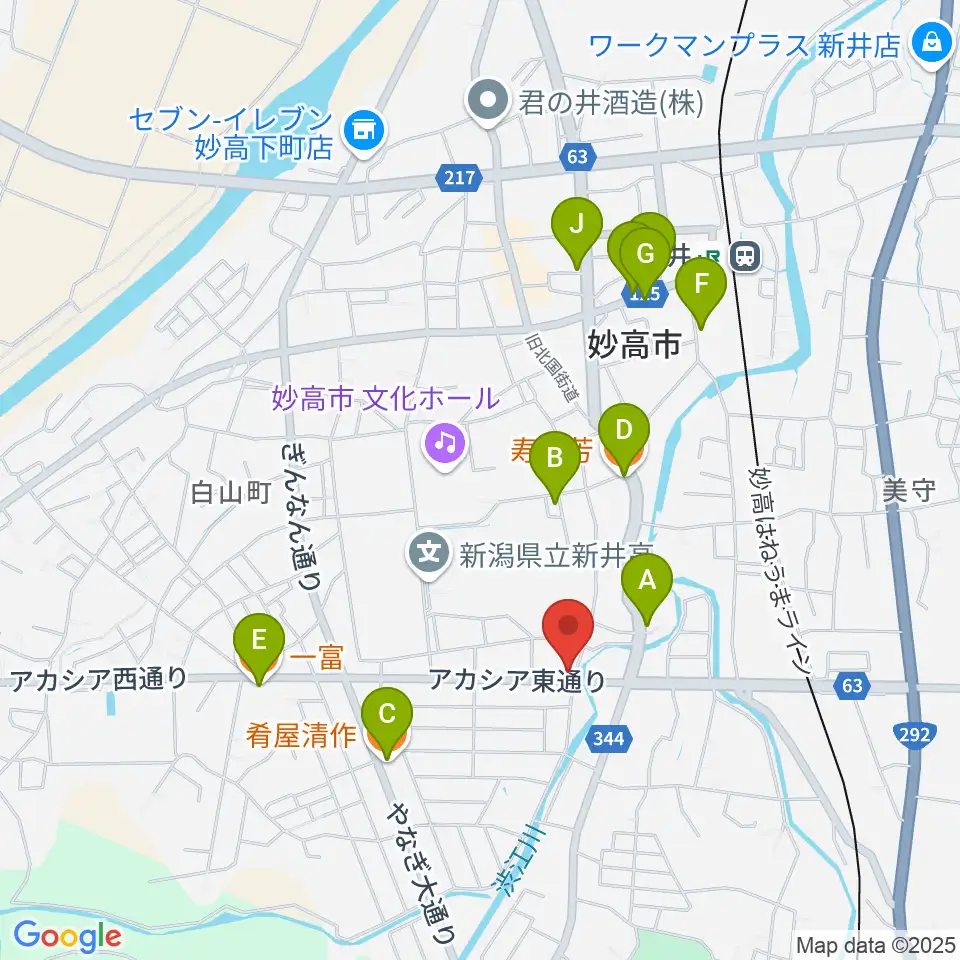 FMみょうこう周辺のファミレス・ファーストフード一覧地図