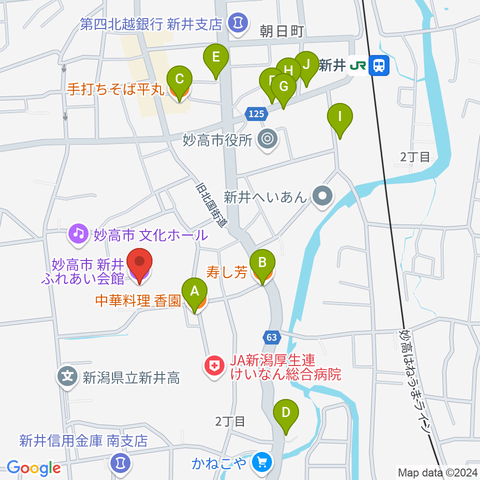 新井ふれあい会館周辺のファミレス・ファーストフード一覧地図