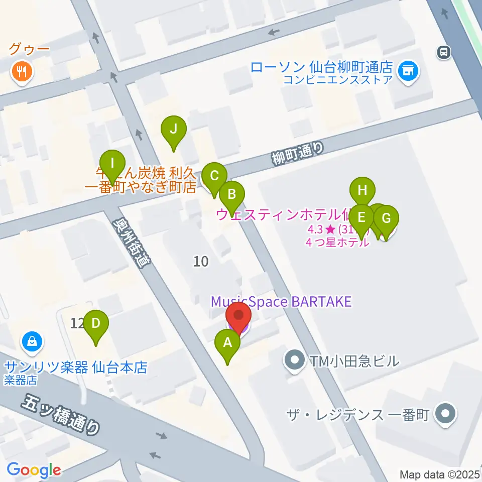 仙台BARTAKE周辺のファミレス・ファーストフード一覧地図