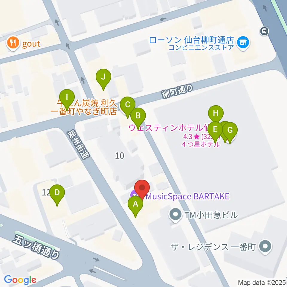 仙台BARTAKE周辺のファミレス・ファーストフード一覧地図